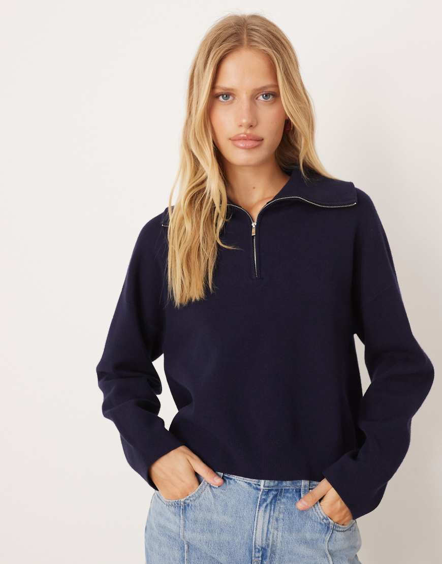 Mango - Polo-Pullover in Marineblau mit kurzem Reißverschluss von Mango