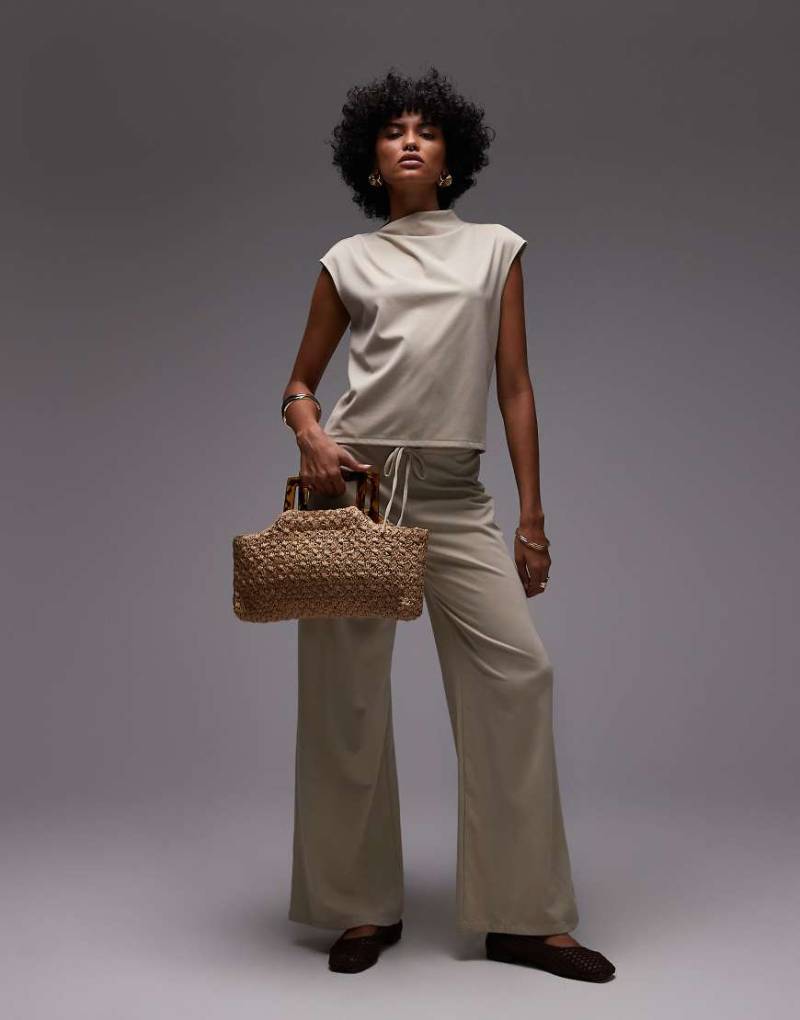 Mango - Polyamid-Hose in Beige mit Kordelzugbund und weitem Bein, Kombiteil-Neutral von Mango