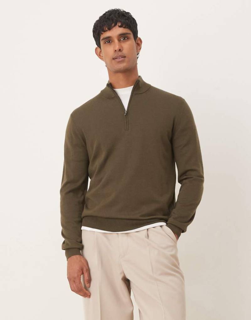 Mango - Pullover aus 100% Wolle in Khaki mit kurzem Reißverschluss-Grün von Mango