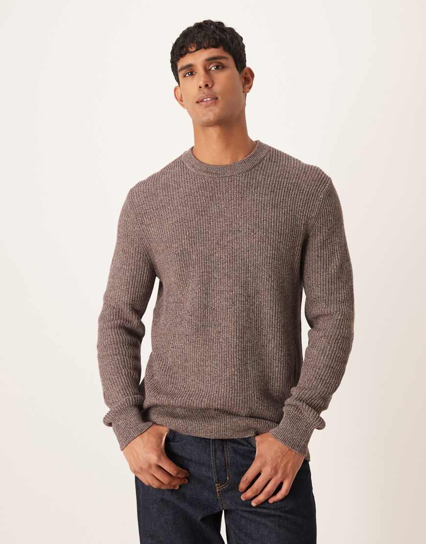 Mango - Pullover aus Baumwoll-Grobstrick in Dunkelrot mit Rundhalsausschnitt von Mango