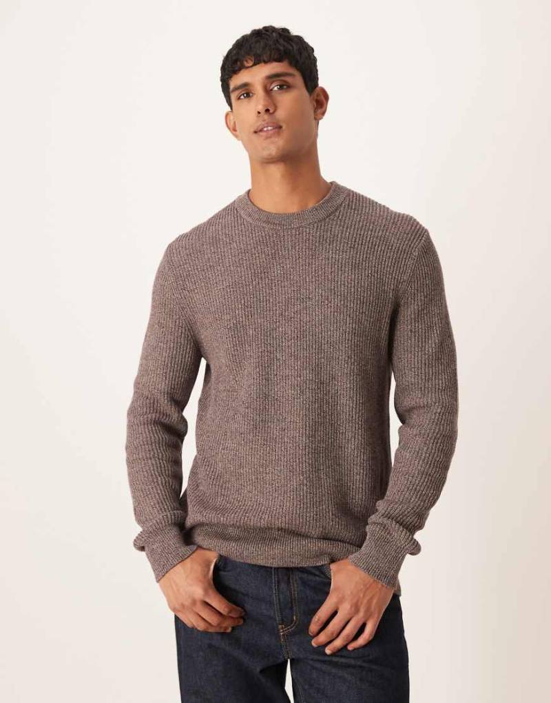 Mango - Pullover aus Baumwoll-Grobstrick in Dunkelrot mit Rundhalsausschnitt von Mango