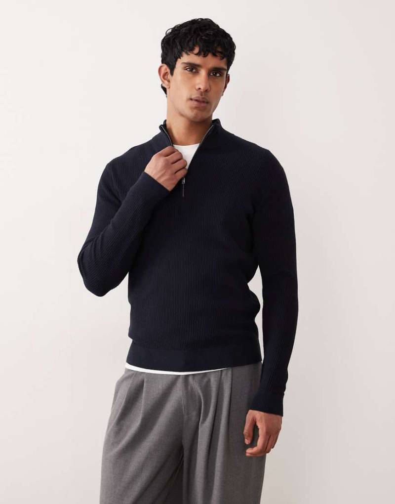 Mango - Pullover aus Baumwollmix in Marineblau mit kurzem Reißverschluss von Mango