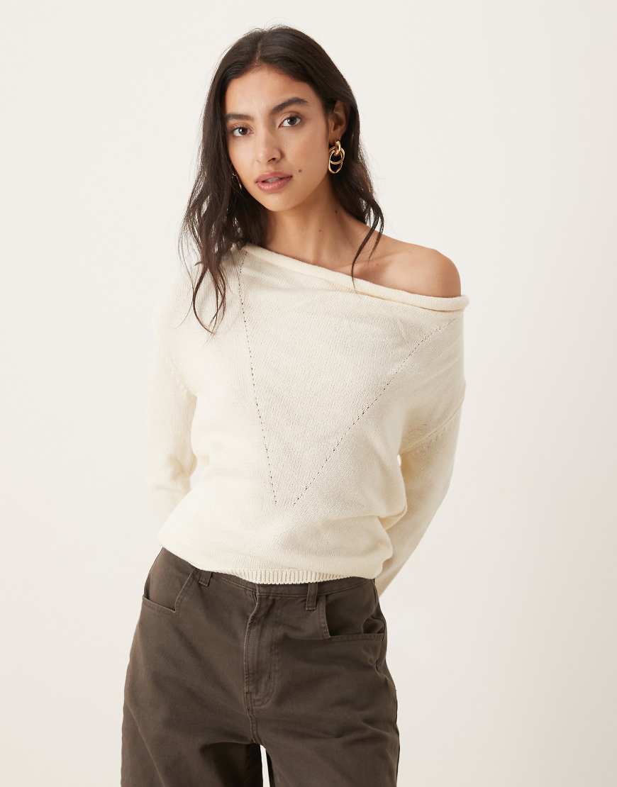 Mango - Pullover aus Wollmix in Beige mit One-Shoulder-Design-Neutral von Mango