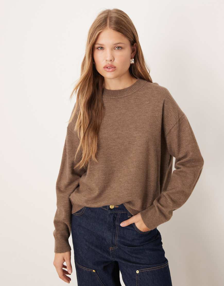 Mango - Pullover in Hellbraun aus Wollmix mit Rundhalsausschnitt-Brown von Mango