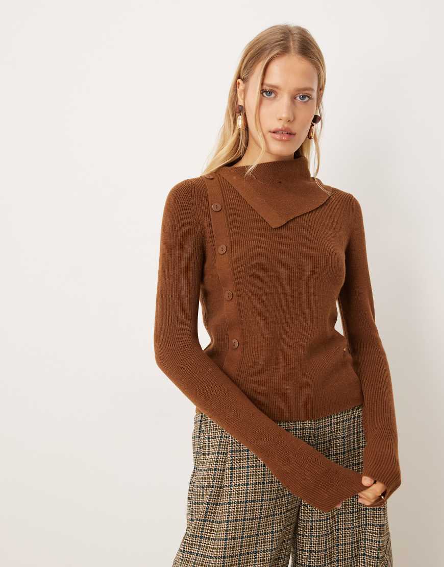 Mango - Pullover in Mittelbraun mit seitlichen Knöpfen-Brown von Mango