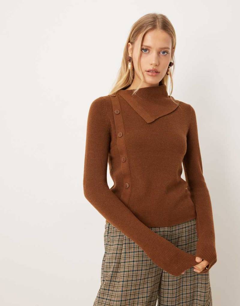 Mango - Pullover in Mittelbraun mit seitlichen Knöpfen-Brown von Mango