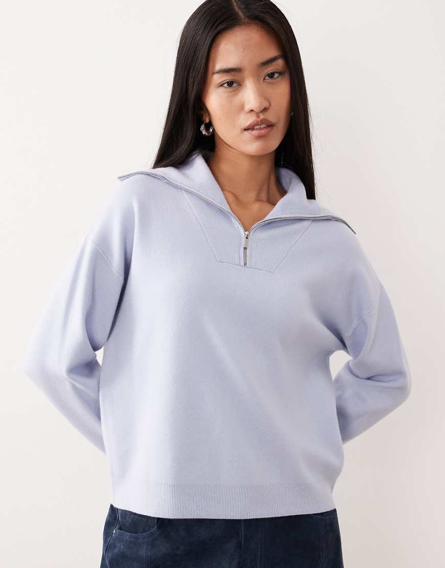Mango - Pullover in Pastellblau mit kurzem Reißverschluss von Mango