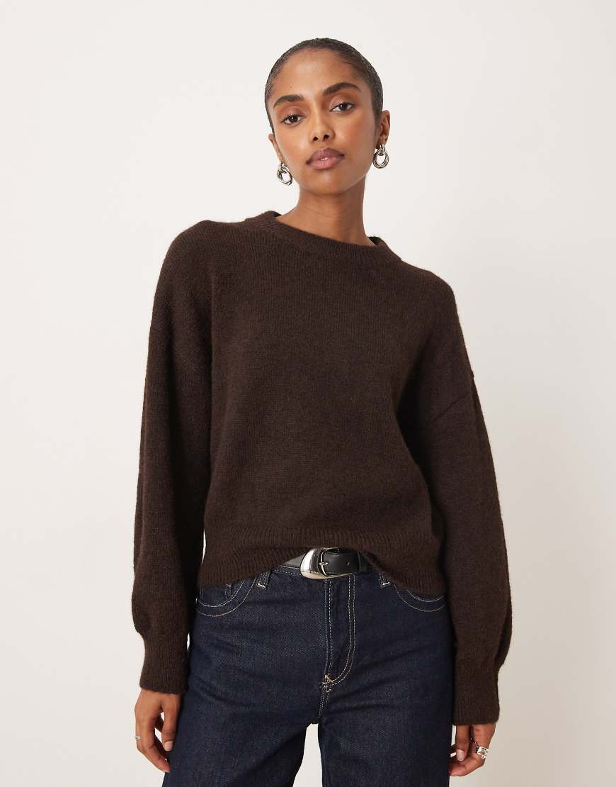 Mango - Pullover in Schokobraun mit Rundhalsausschnitt-Brown von Mango