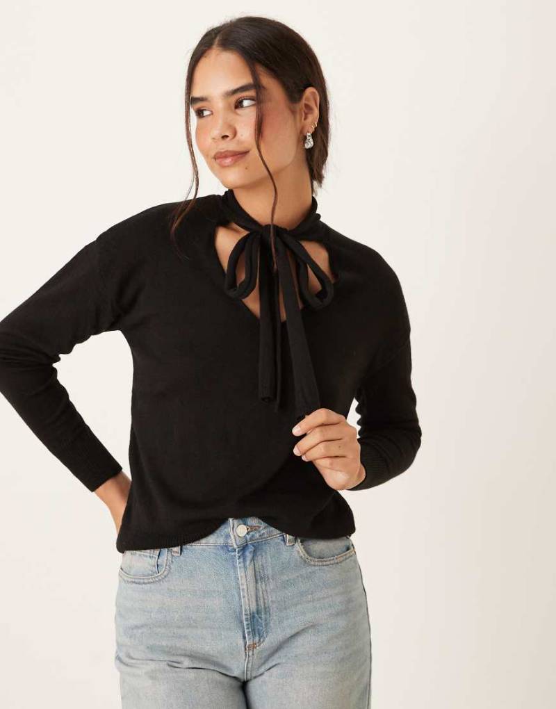 Mango - Pullover in Schwarz mit gebundenem V-Ausschnitt von Mango