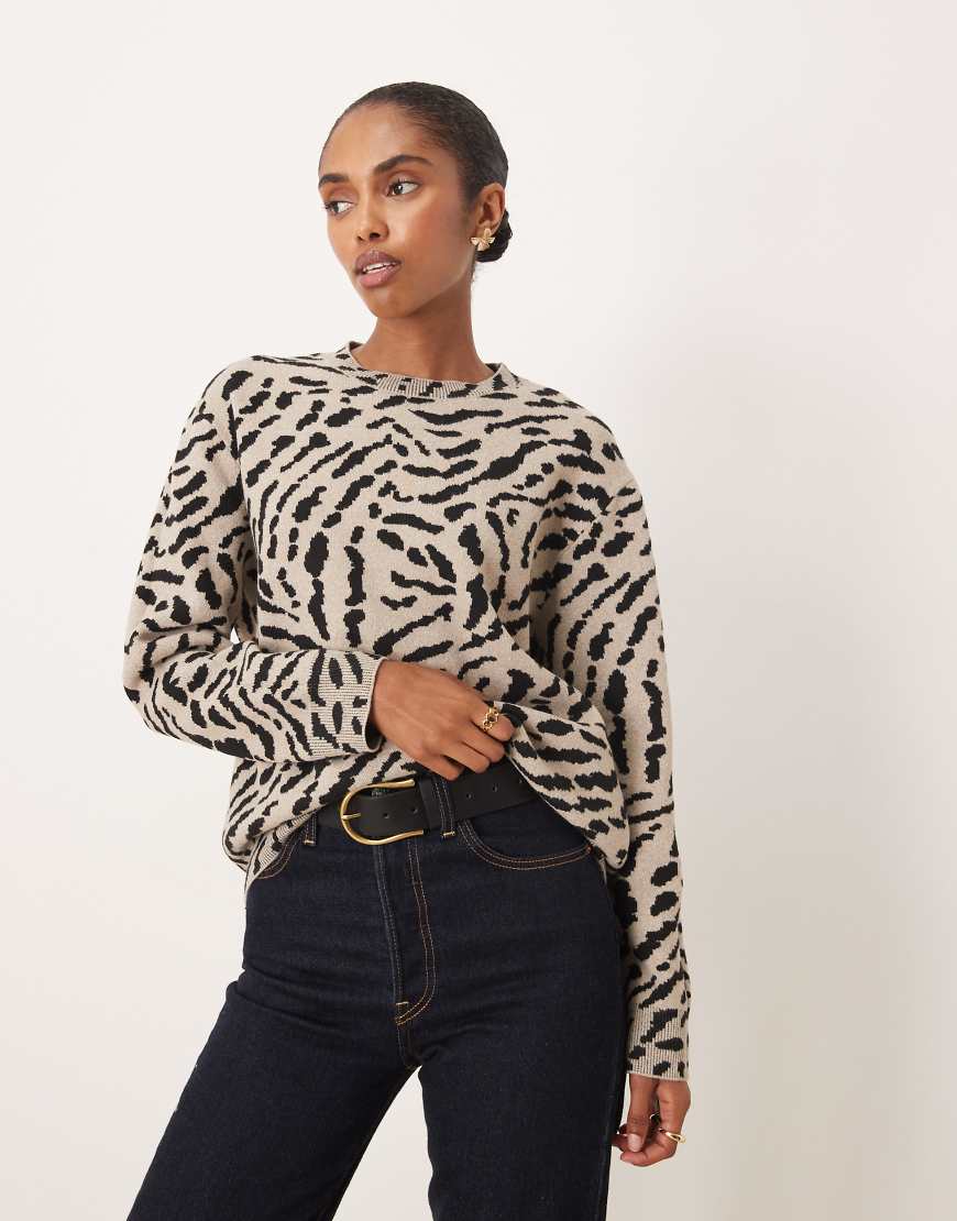 Mango - Pullover mit Rundhalsausschnitt und Zebramuster-Neutral von Mango