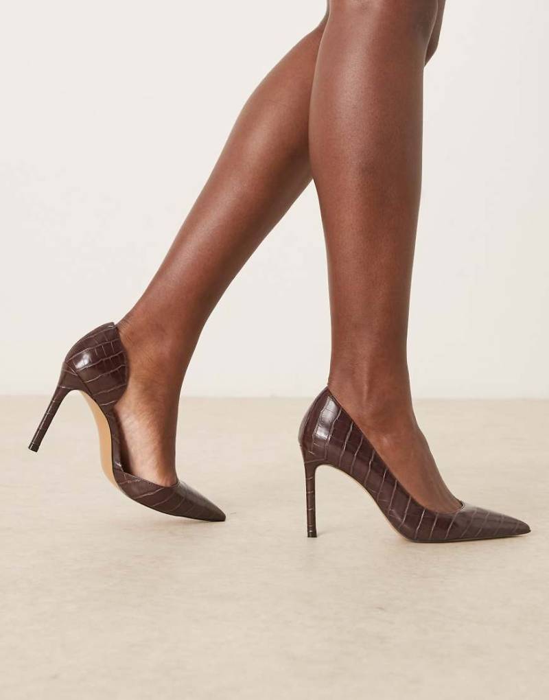 Mango - Pumps aus Kroko-Kunstleder in Dunkelbraun mit Stiletto-Absatz-Brown von Mango
