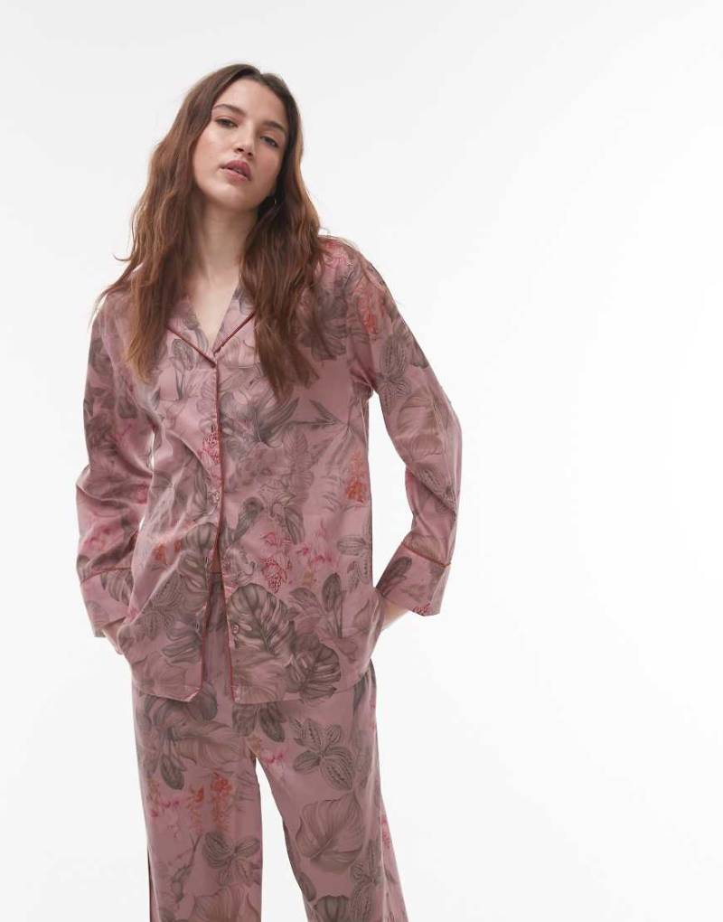 Mango - Pyjama-Hemd aus Satin mit rosa Botanikmuster, Kombiteil von Mango