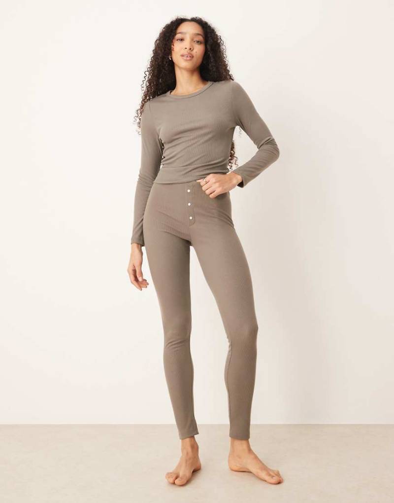 Mango - Pyjama-Hose aus Rippstrick in Pilzbraun mit elastischem Bund-Brown von Mango