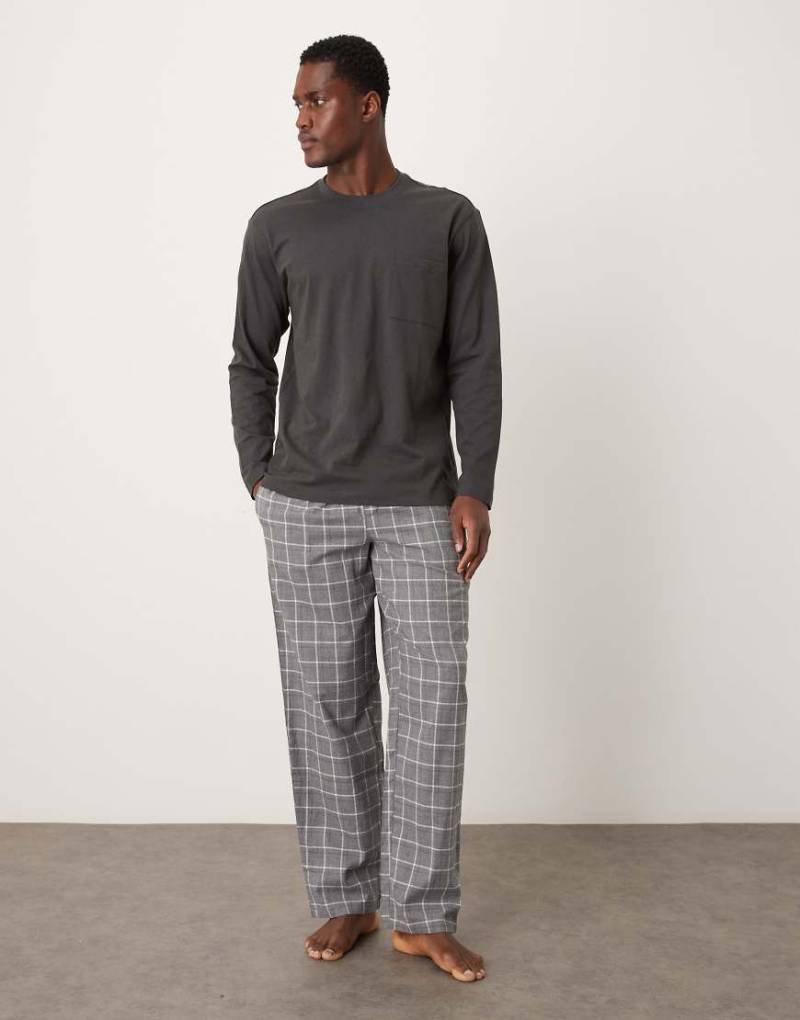 Mango - Pyjama-Set aus Baumwollmix in kariertem Grau von Mango
