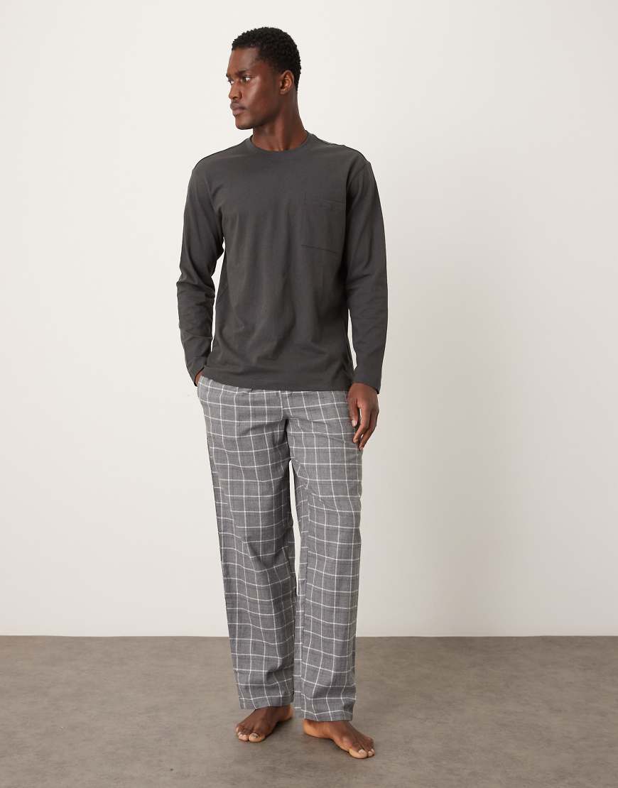 Mango - Pyjama-Set aus Baumwollmix in kariertem Grau von Mango