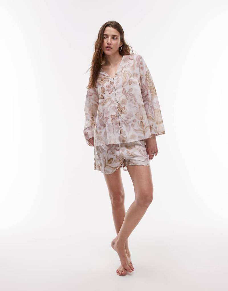 Mango - Pyjama-Shorts aus Baumwolle mit rosa Botanikmuster, Kombiteil von Mango
