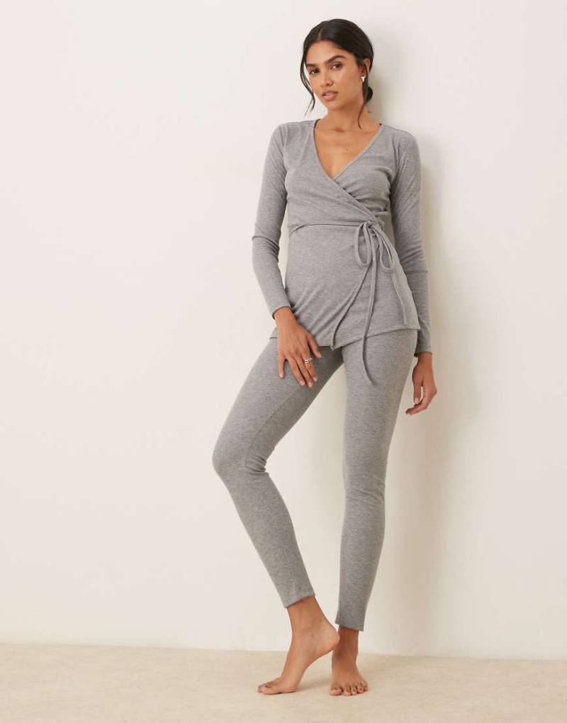 Mango - Pyjamahose aus geripptem Strick in Schiefergrau mit Knopfleistendetail, Kombiteil von Mango