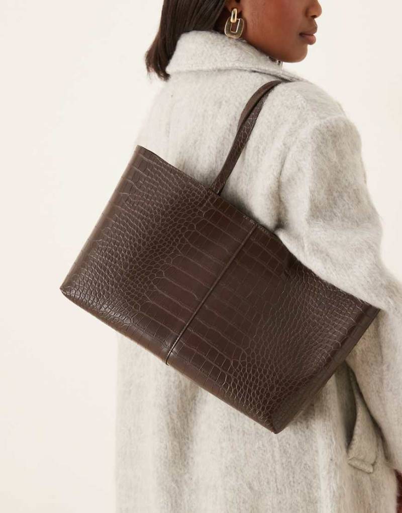 Mango - Rechteckige Schultertasche aus Kunstleder in Dunkelbraun-Brown von Mango