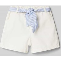 Mango Regular Fit Jeansshorts mit Bindegürtel Modell 'gala' in Weiss, Größe 146 von Mango