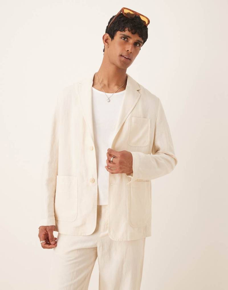 Mango - Relaxed Fit Blazer aus Leinenmix in Ecru, Kombiteil-Braun von Mango