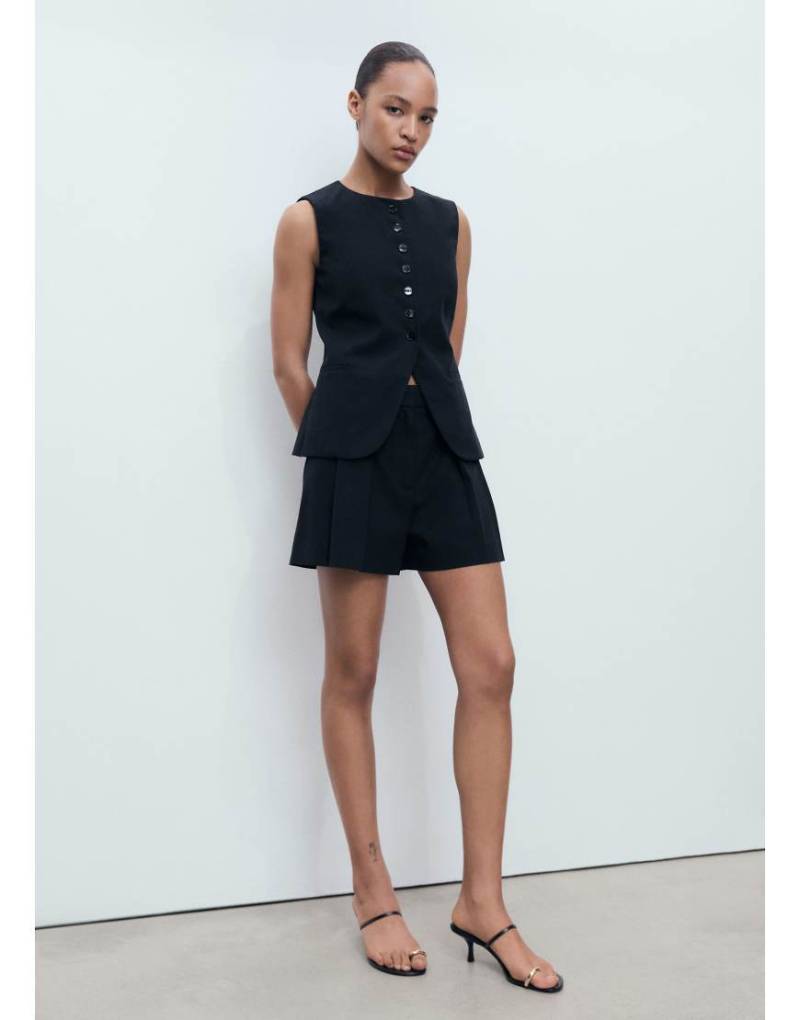 Mango - Relaxed-Fit-Shorts in Schwarz aus Baumwollmix mit Bundfalte, Kombiteil von Mango