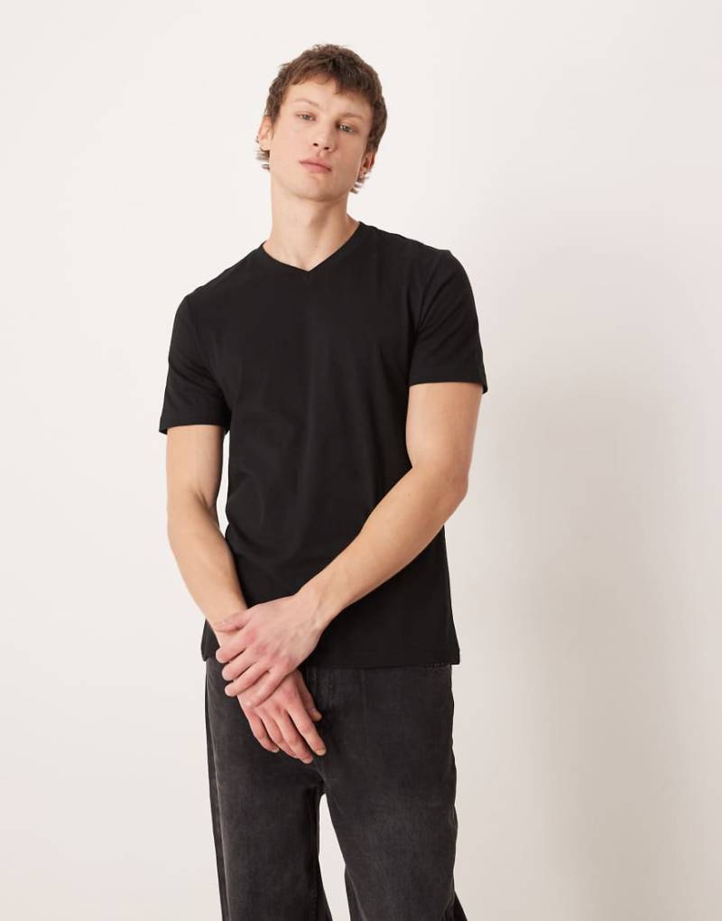 Mango - Relaxed-Fit-T-Shirt in Schwarz mit V-Ausschnitt von Mango