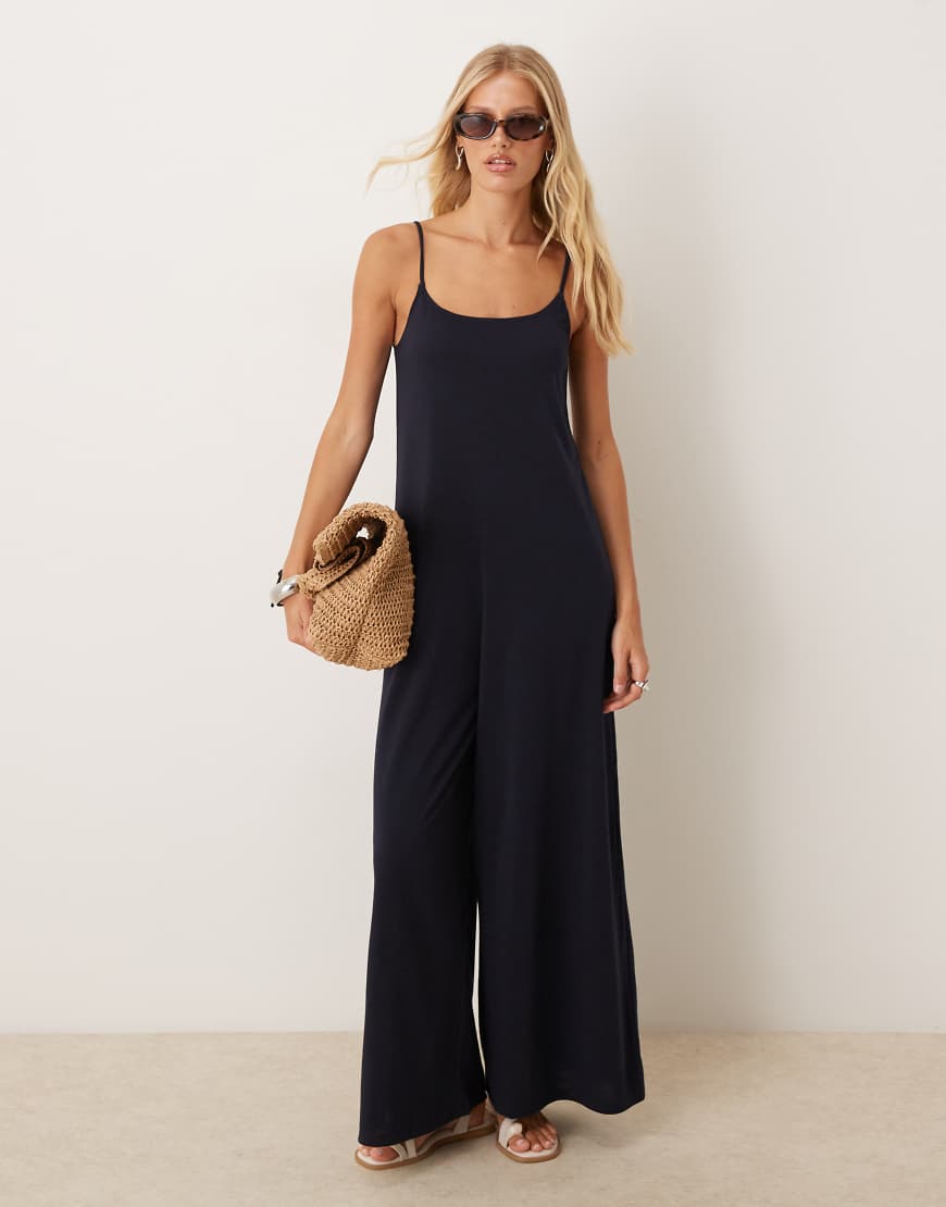 Mango - Riemchen-Jumpsuit aus Leinenmix in Marineblau von Mango