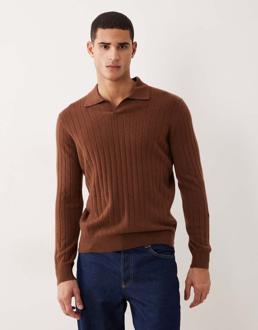 Mango - Rippstrick-Polohemd aus 100% Kaschmir in Braun-Brown von Mango