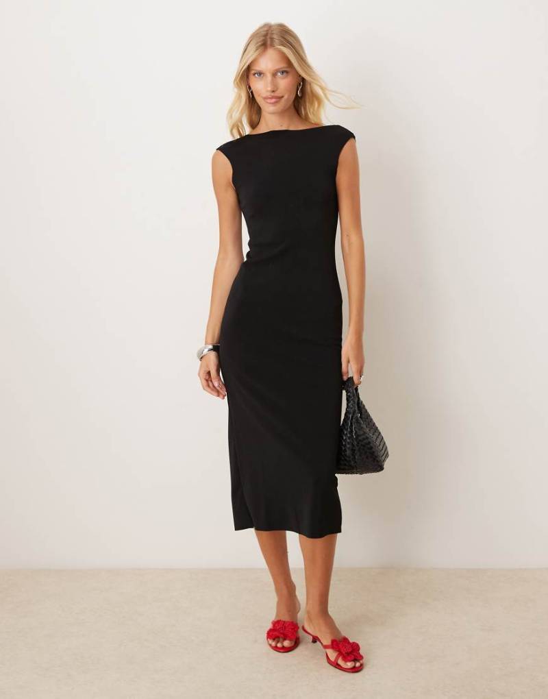 Mango - Rückenfreies Midikleid in Schwarz mit U-Ausschnitt von Mango