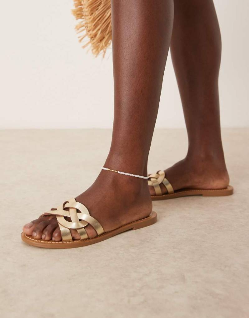 Mango - Sandalen aus Leder in Gold mit geflochtenem Design-Goldfarben von Mango