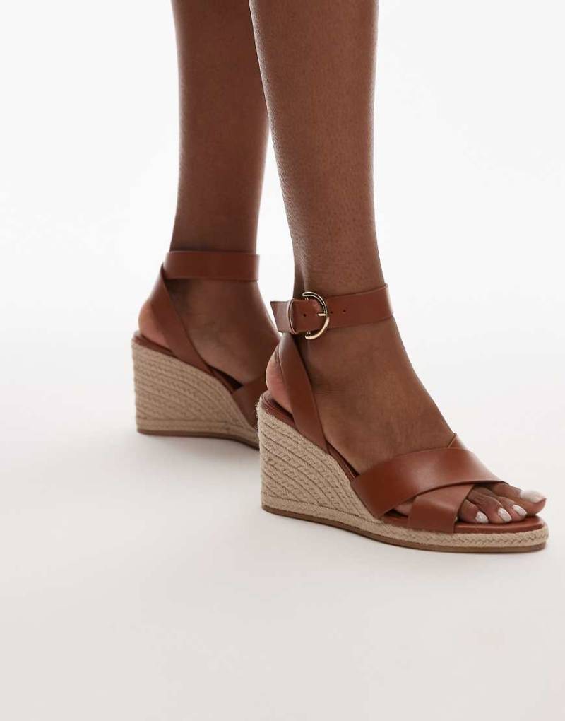 Mango - Sandaletten in Hellbraun mit Keilabsatz in Weboptik-Neutral von Mango