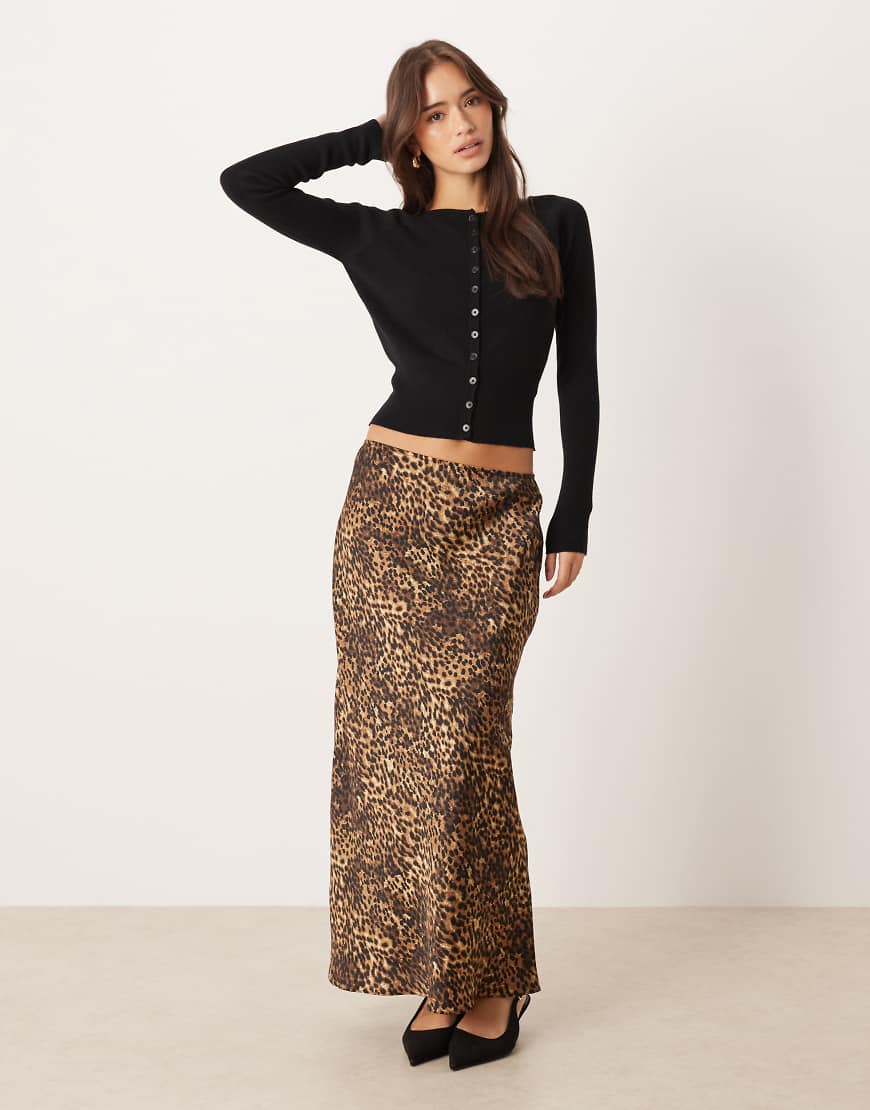 Mango - Satin-Maxirock mit Leopardenmuster-Brown von Mango