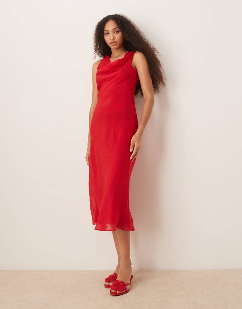 Mango - Satin-Midikleid in Rot mit Wasserfallausschnitt von Mango