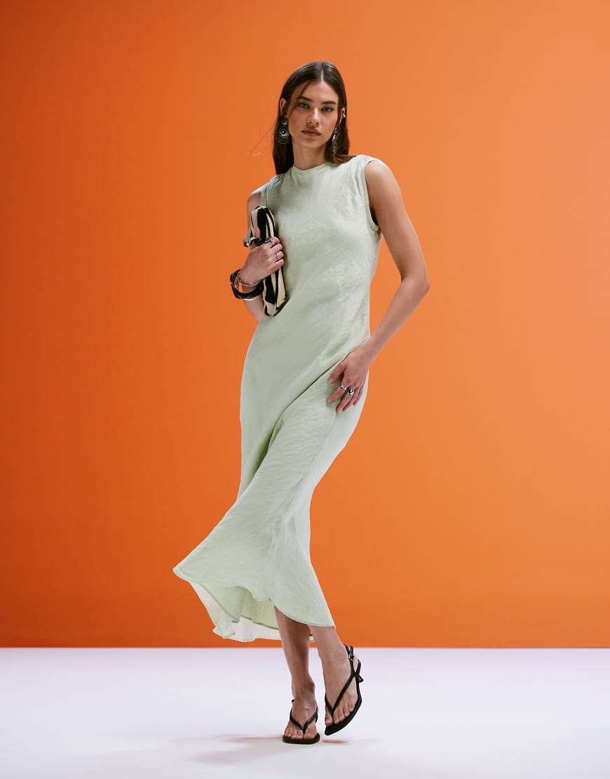 Mango - Satin-Midikleid in Salbeigrün mit Rückenausschnitt-Blau von Mango