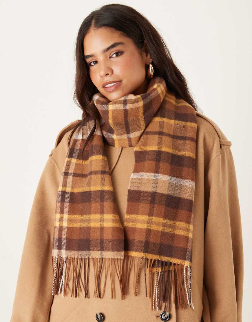 Mango - Schal aus 100% Wolle in Dunkelbraun kariert-Brown Mango - Schal aus 100% Wolle in Dunkelbraun kariert-Brown von Mango