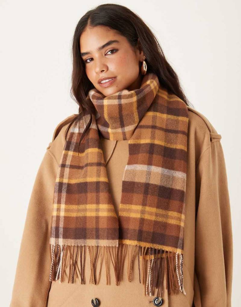 Mango - Schal aus 100% Wolle in Dunkelbraun kariert-Brown Mango - Schal aus 100% Wolle in Dunkelbraun kariert-Brown von Mango