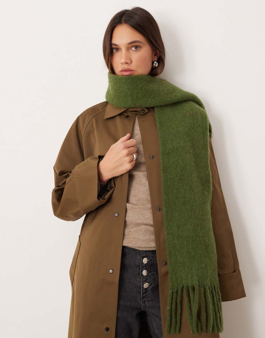 Mango - Schal aus Wollmix in Khaki mit Fransen-Grün von Mango