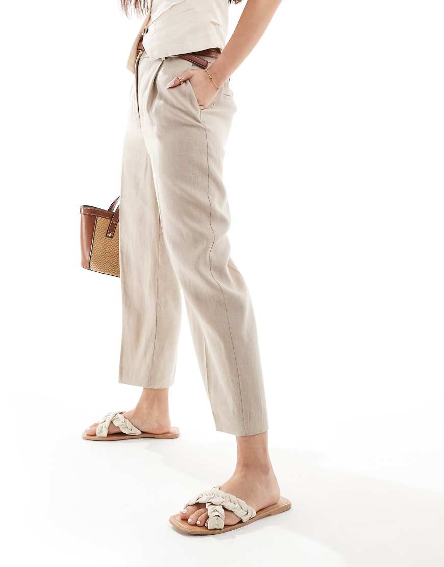 Mango - Schmal geschnittene Leinenhose in Beige mit elastischem Bund-Neutral von Mango