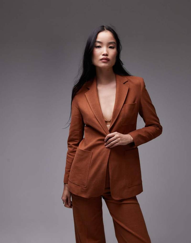 Mango - Schmal geschnittener Blazer aus Baumwolle in Dunkelorange, Kombiteil von Mango