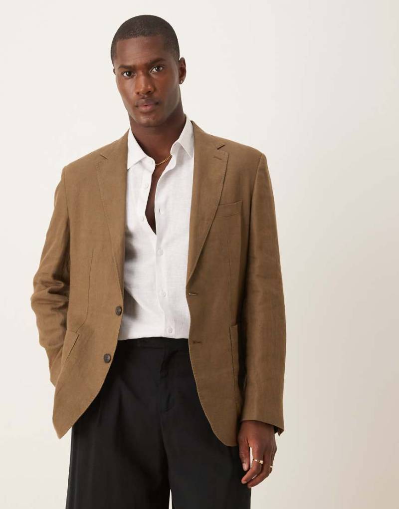 Mango - Schmal geschnittener Blazer aus Leinen in Braun von Mango