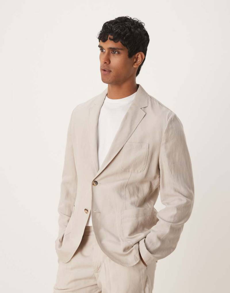 Mango - Slim-Fit-Blazer aus Leinenmix in Hellbeige, Kombiteil-Neutral von Mango