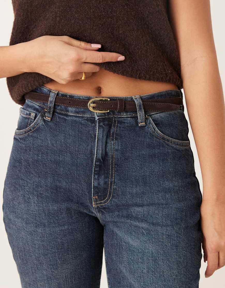 Mango - Schmaler Gürtel aus Leder in Dunkelbraun-Brown von Mango