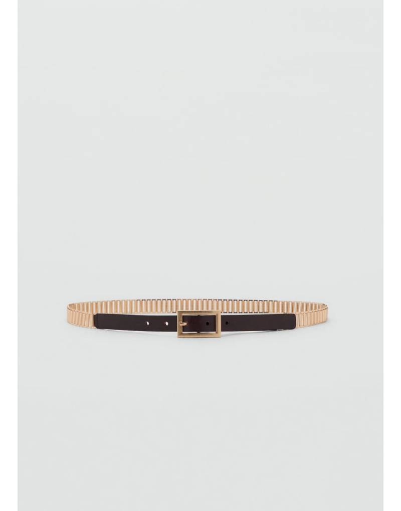 Mango - Schmaler Gürtel in Braun aus Leder mit Metallbesatz-Brown von Mango