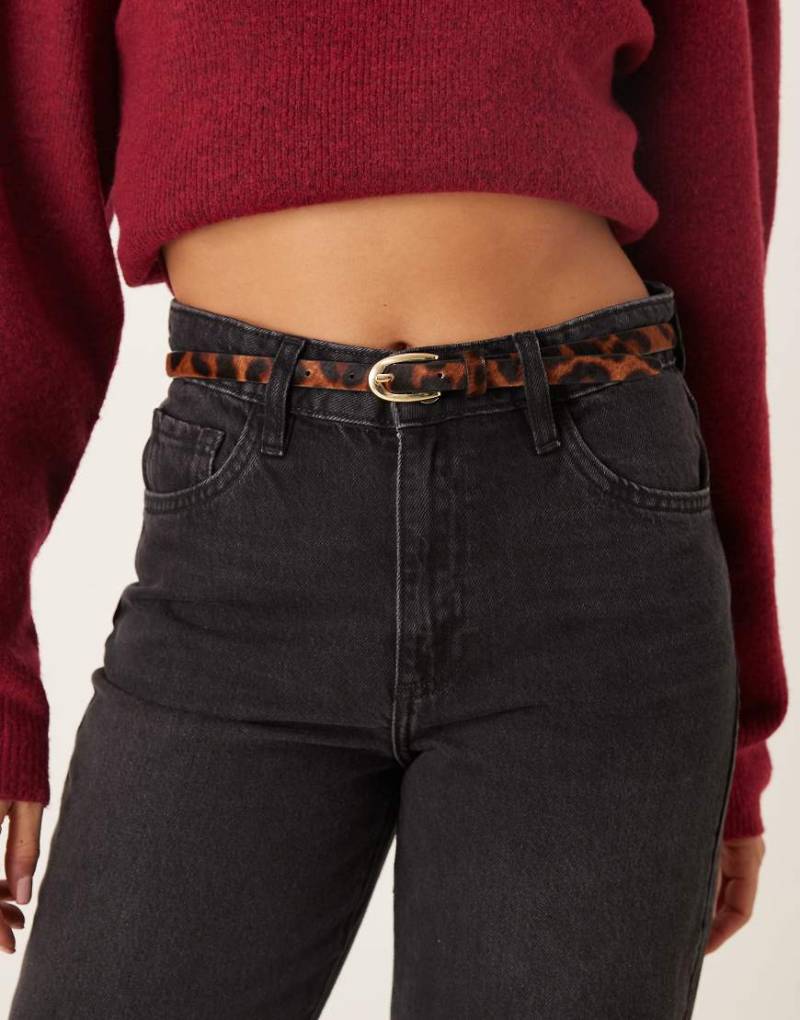 Mango - Schmaler Gürtel mit Leopardenmuster-Brown von Mango