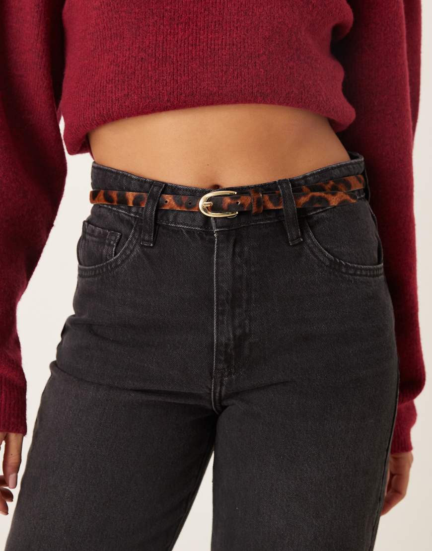 Mango - Schmaler Gürtel mit Leopardenmuster-Brown von Mango