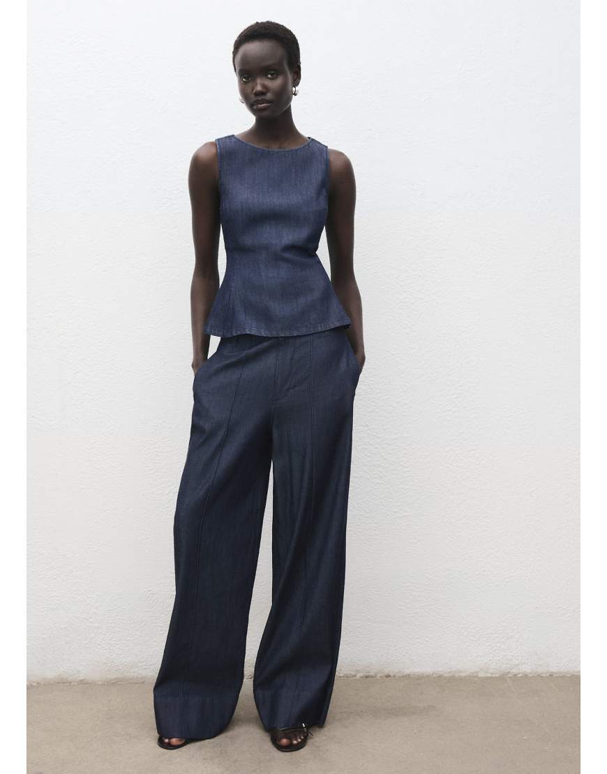 Mango - Schößchenoberteil aus Denim in Indigoblau, Kombiteil von Mango