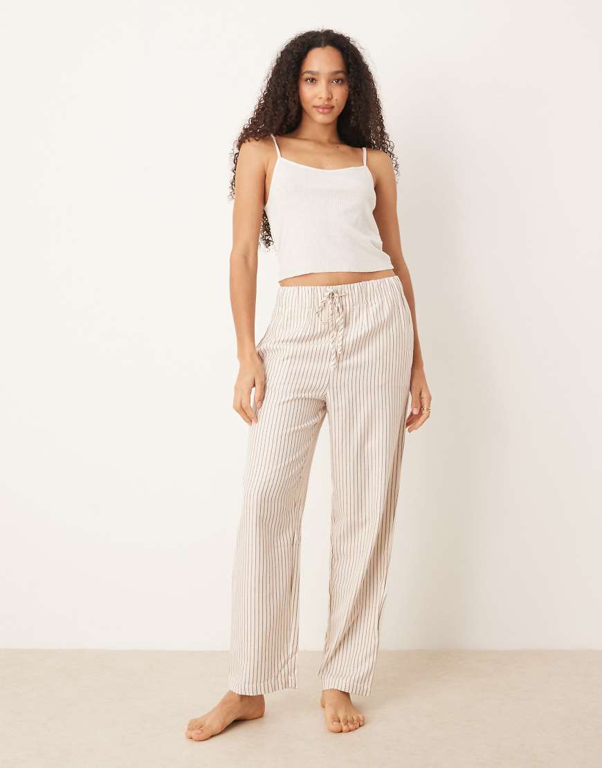 Mango - Schokobraun gestreifte Pyjamahose aus Flanell-Brown von Mango