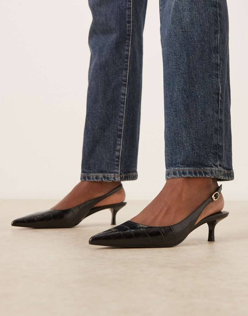 Mango - Schuhe aus strukturiertem Kunstleder in Schwarz mit Fersenriemen und Kitten-Heel-Absatz von Mango