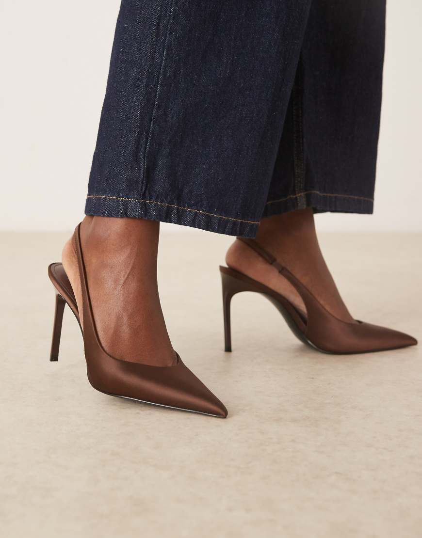 Mango - Schuhe in Braun aus Satin mit Fersenriemen und Absatz-Brown von Mango