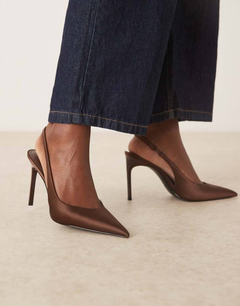 Mango - Schuhe in Braun aus Satin mit Fersenriemen und Absatz-Brown von Mango